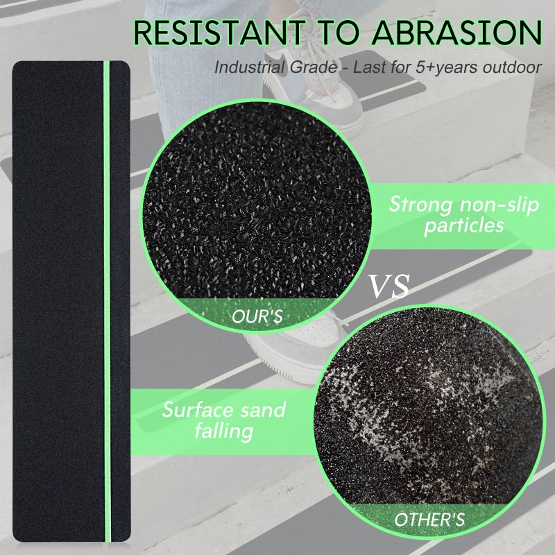 SX S&X Outdoor Stair Treads Non-Slip 5-Pack, 6" x 24" with Glow-in-The-Dark Stripe Heavy Duty Anti Slip Tape for All Slippery Surfaces - Weather Resistant Grip Tape for Stairs, Steps - Image 2